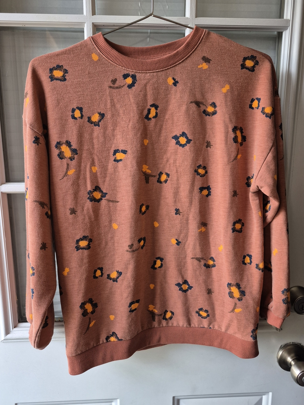 Ripzone Girl's Orange Leopard/Floral-Print Crewneck Sweater